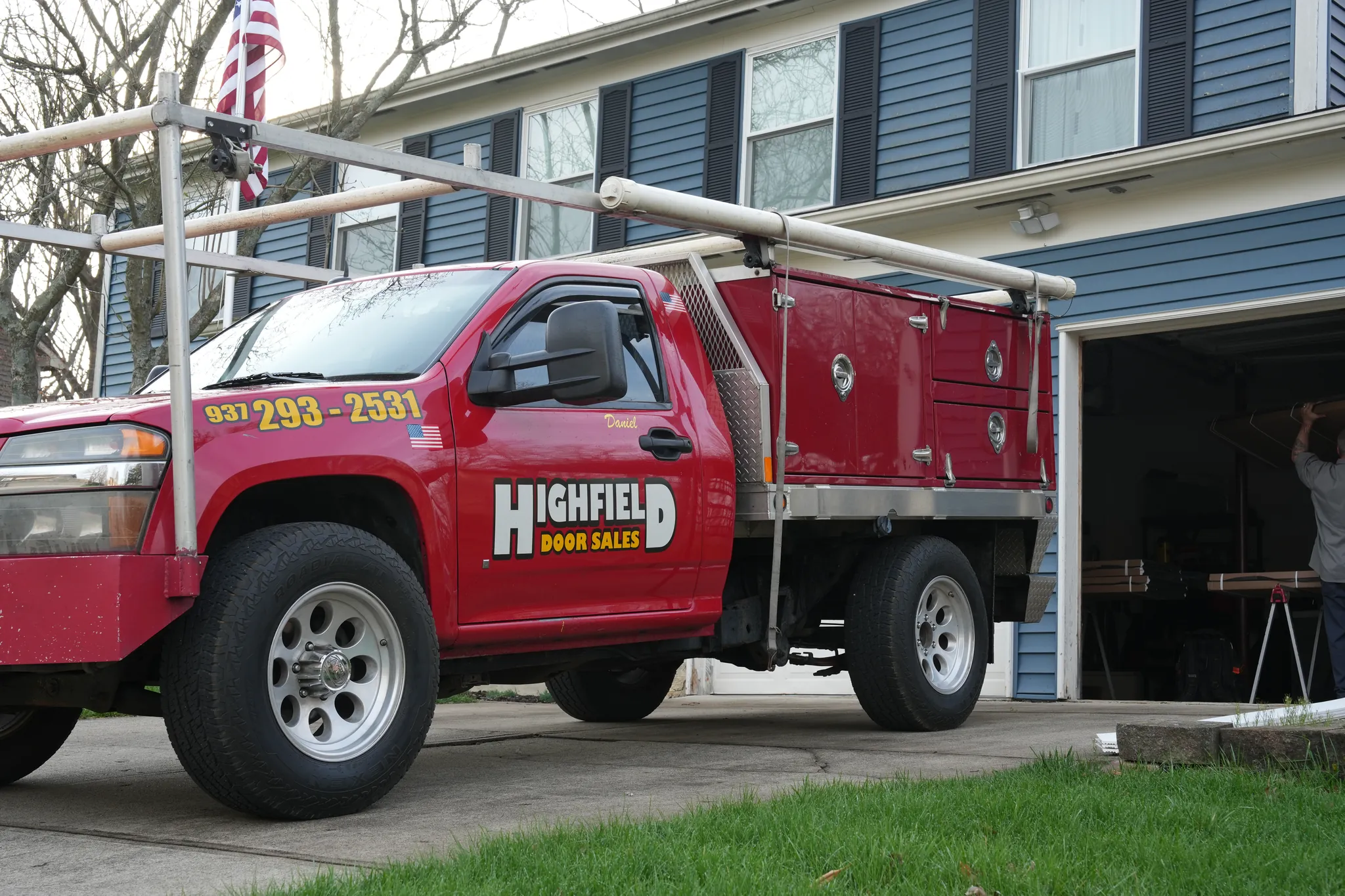 Highfield technicians installing a garage door in Dayton, Ohio